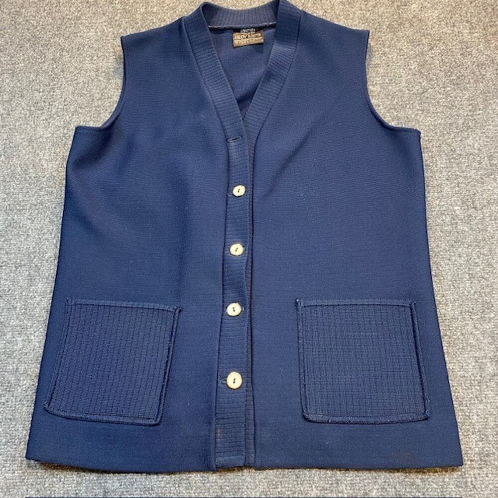 Vintage HEDY KNITS of California Navy Blue Vest Gold Buttons Pockets Women XL